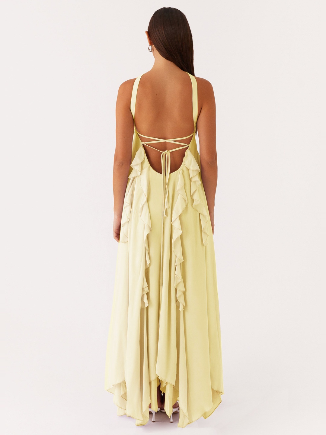 Yellow Strapless Maxi Dress with Ruffles