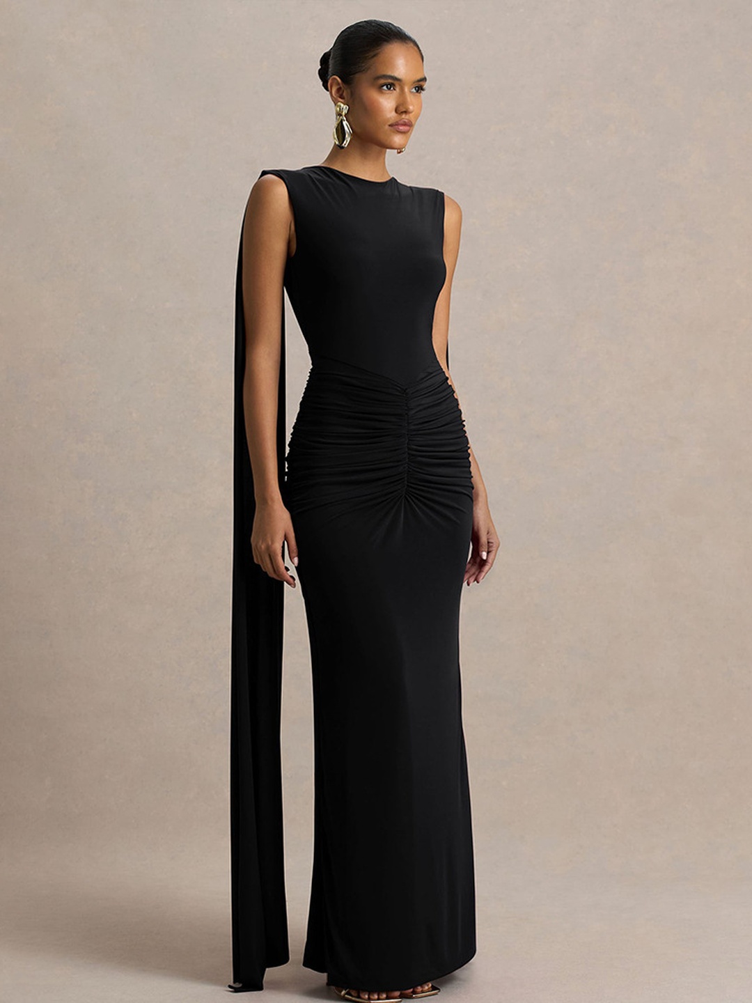 Black Cape Maxi Evening Dress