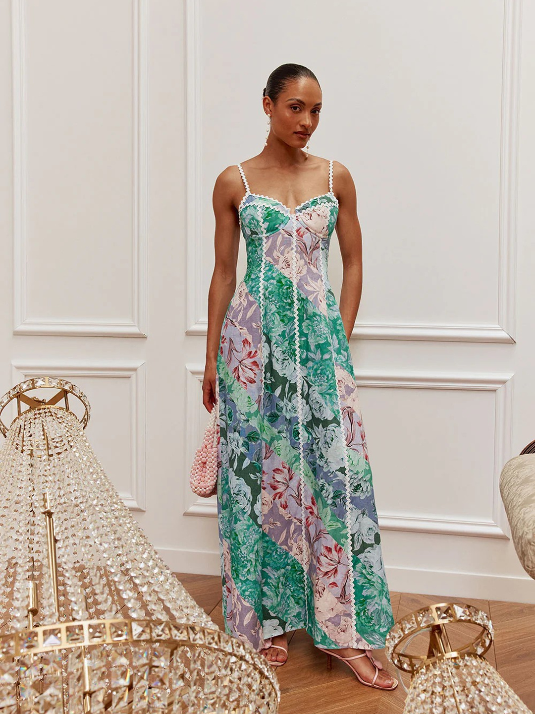 Floral Maxi Dress with Lace Trim