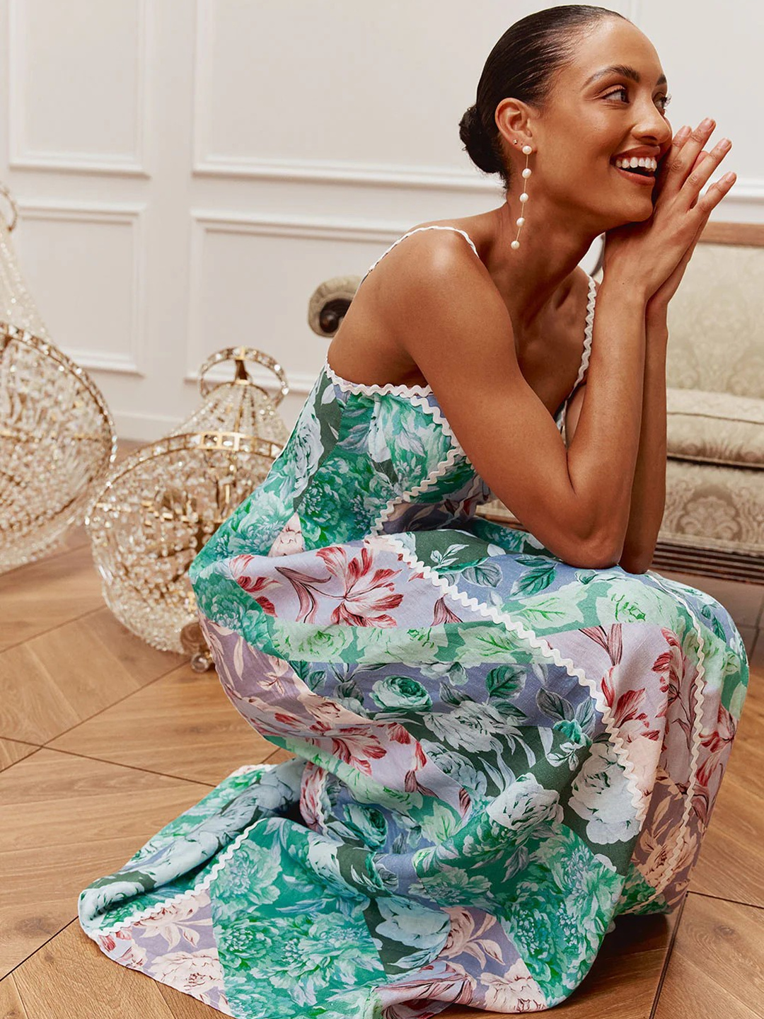 Floral Maxi Dress with Lace Trim