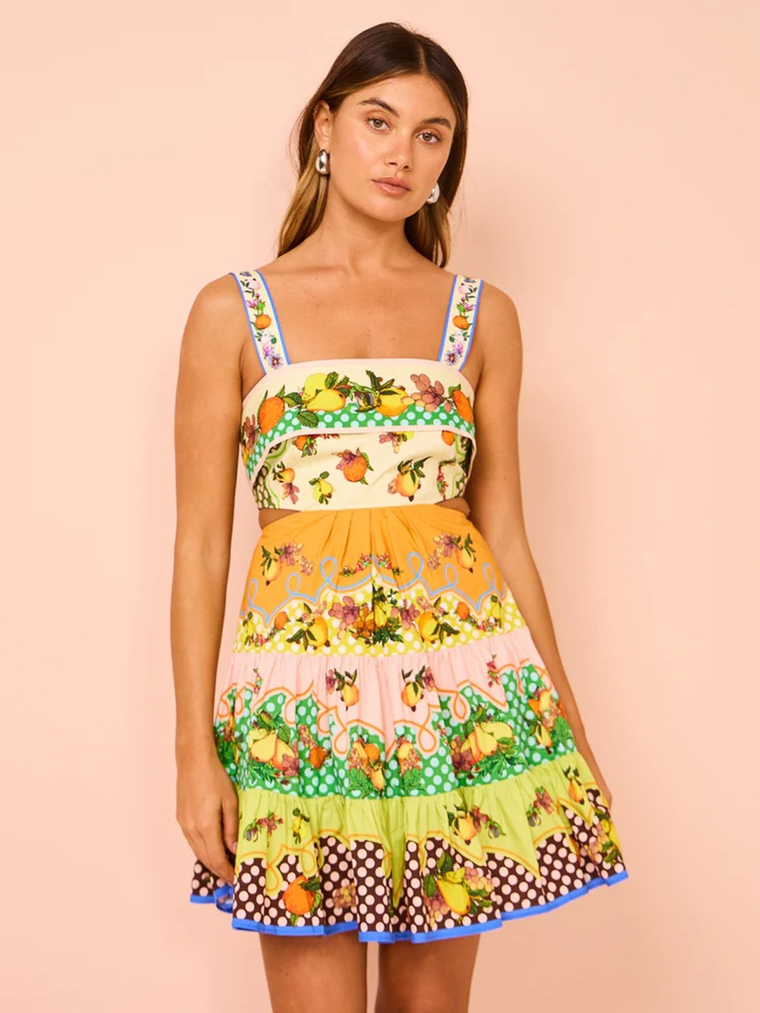 Tropical Print Strappy A-Line Mini Dress