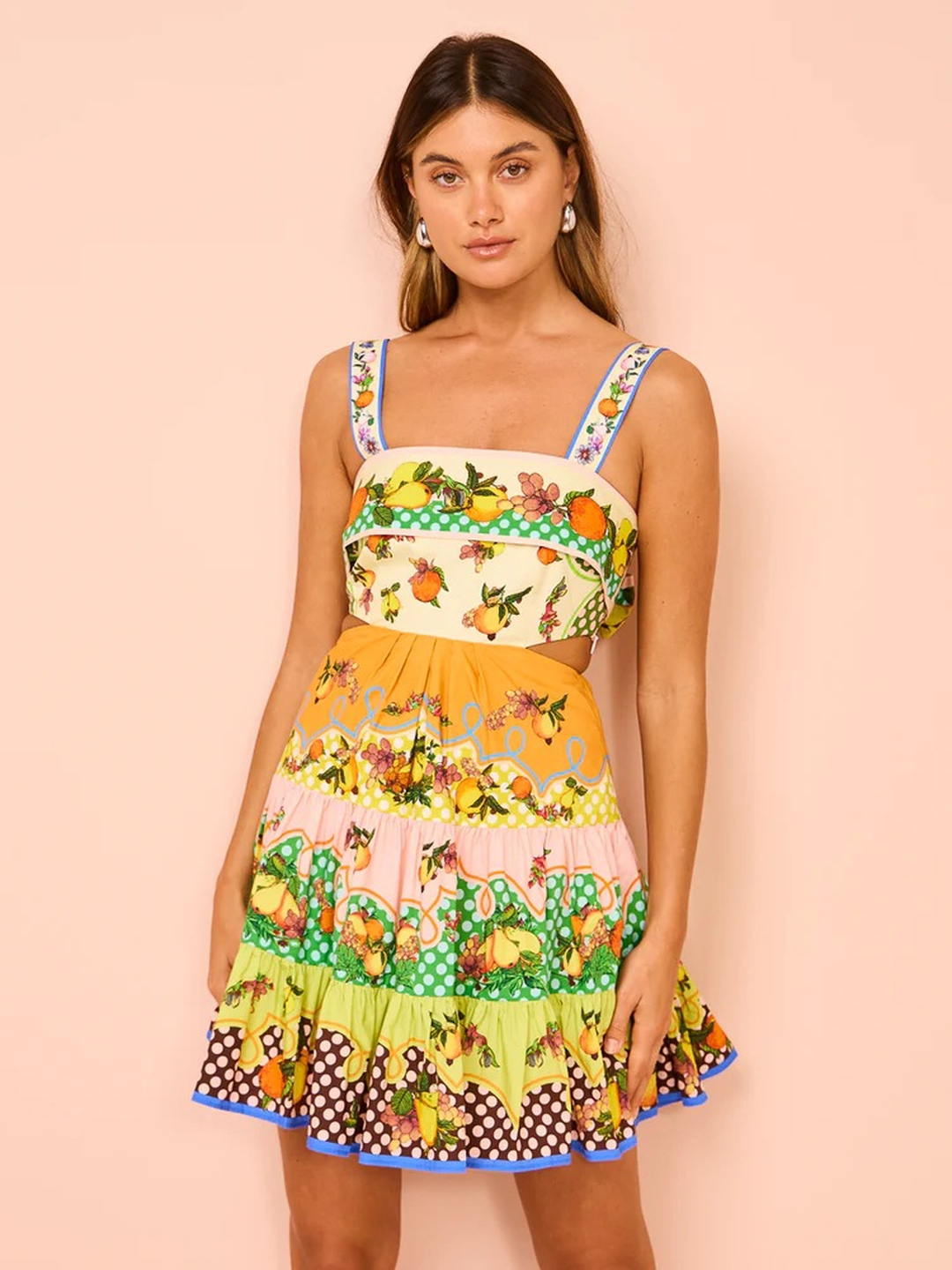Tropical Print Strappy A-Line Mini Dress