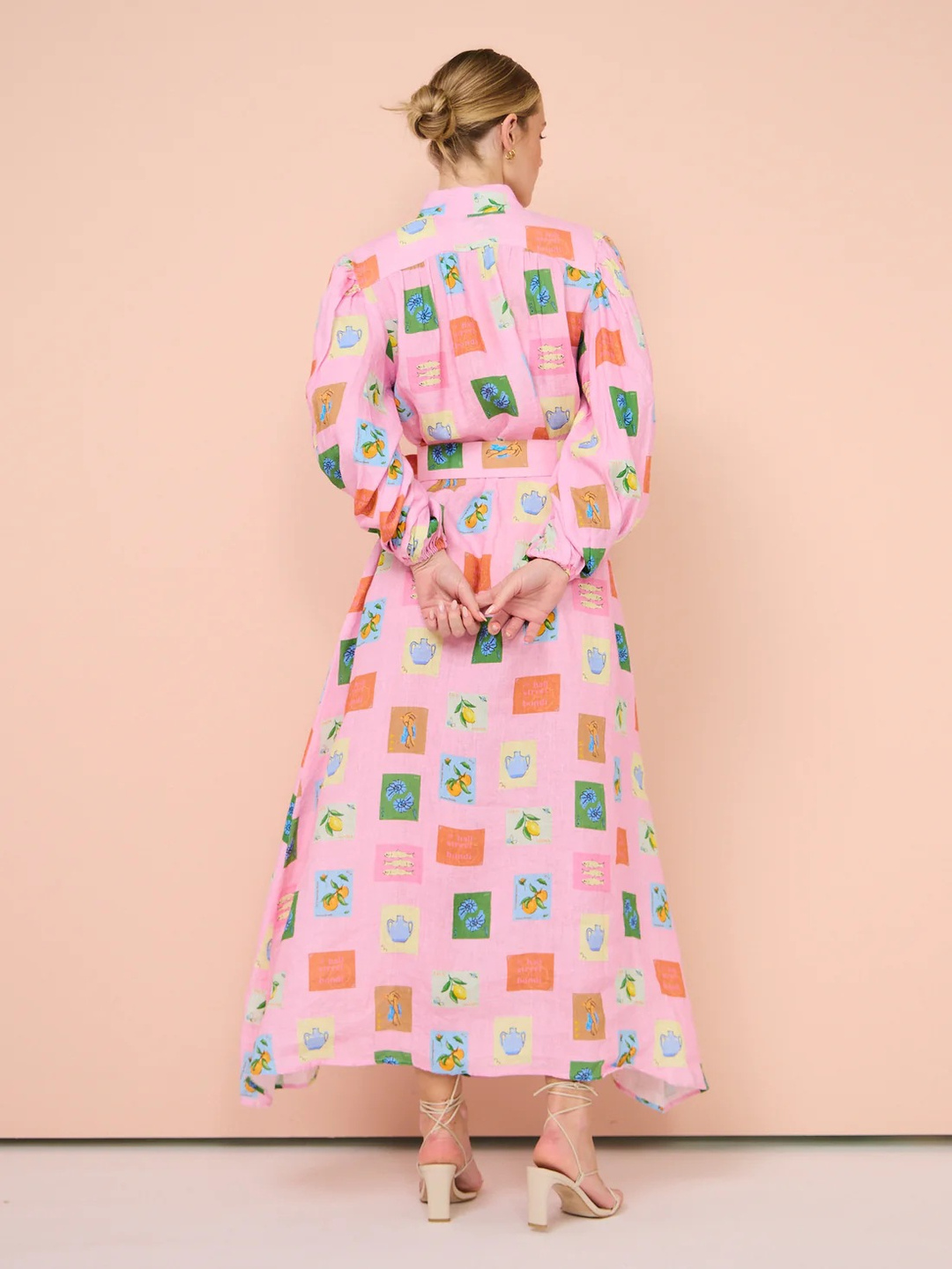 Light Pink Conversational Print Maxi Shirt Dress
