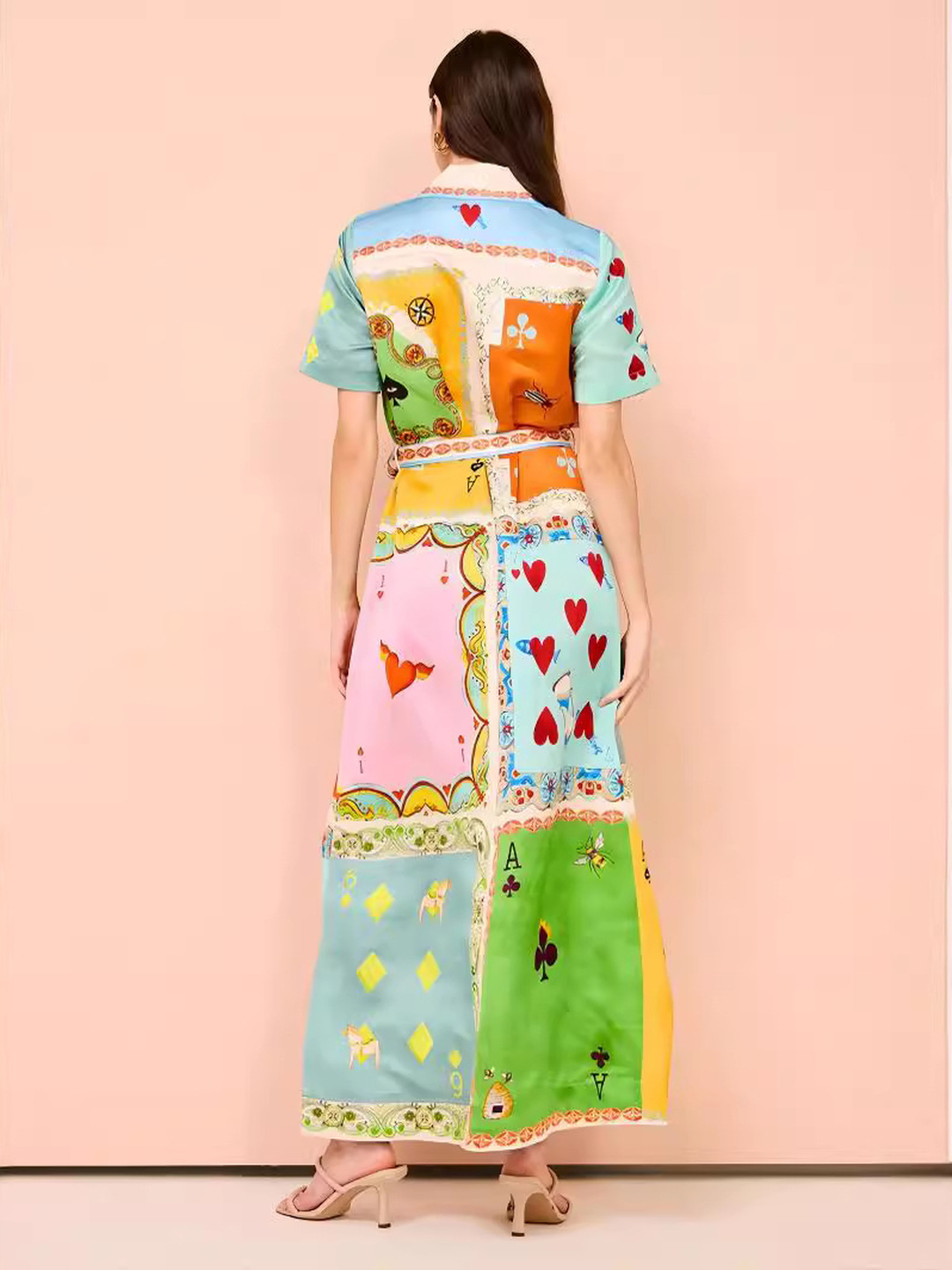 Color Block Shirt Maxi Dress with Tie Waist