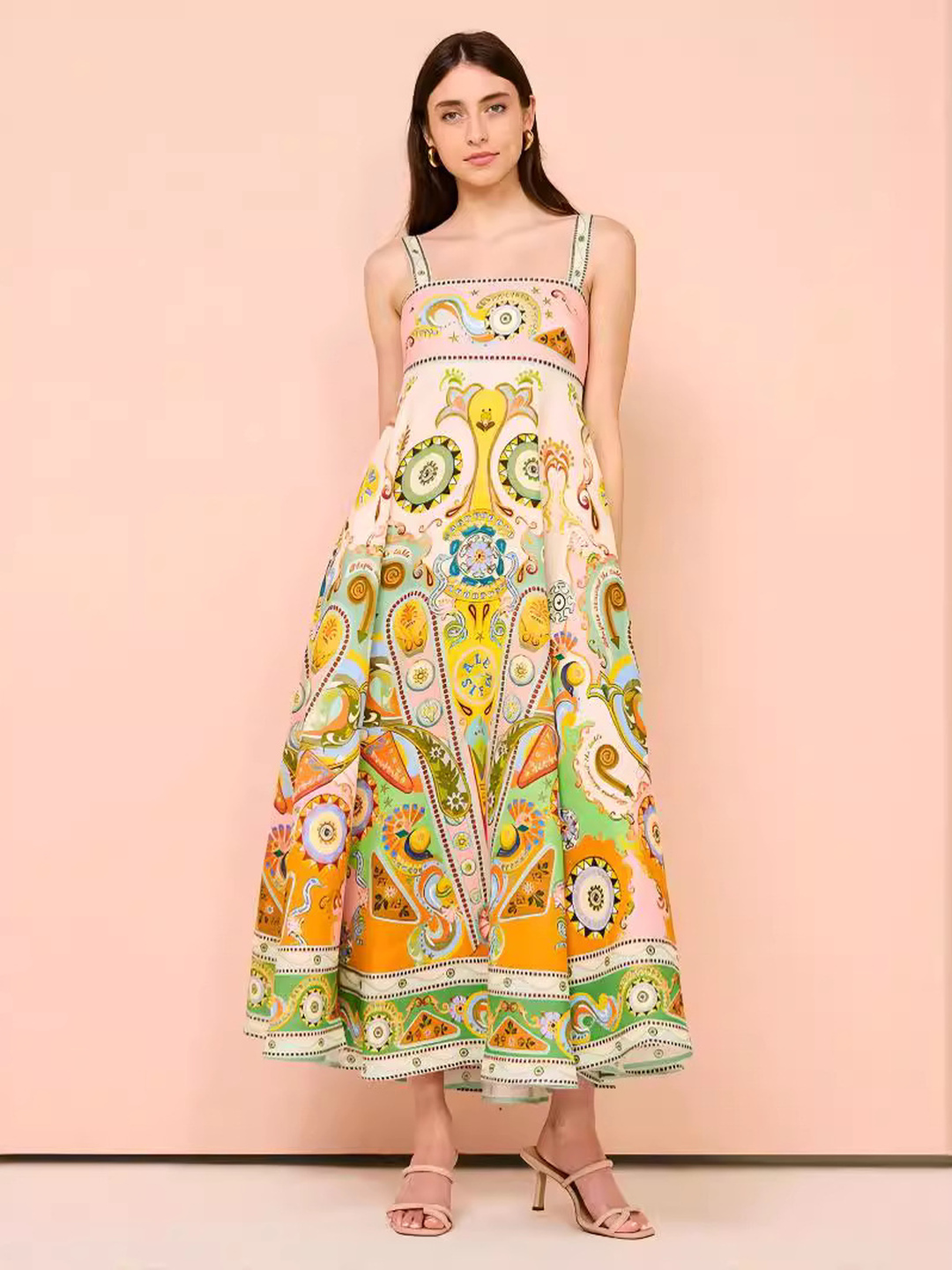 Multi Paisley Strappy A-Line Maxi Dress
