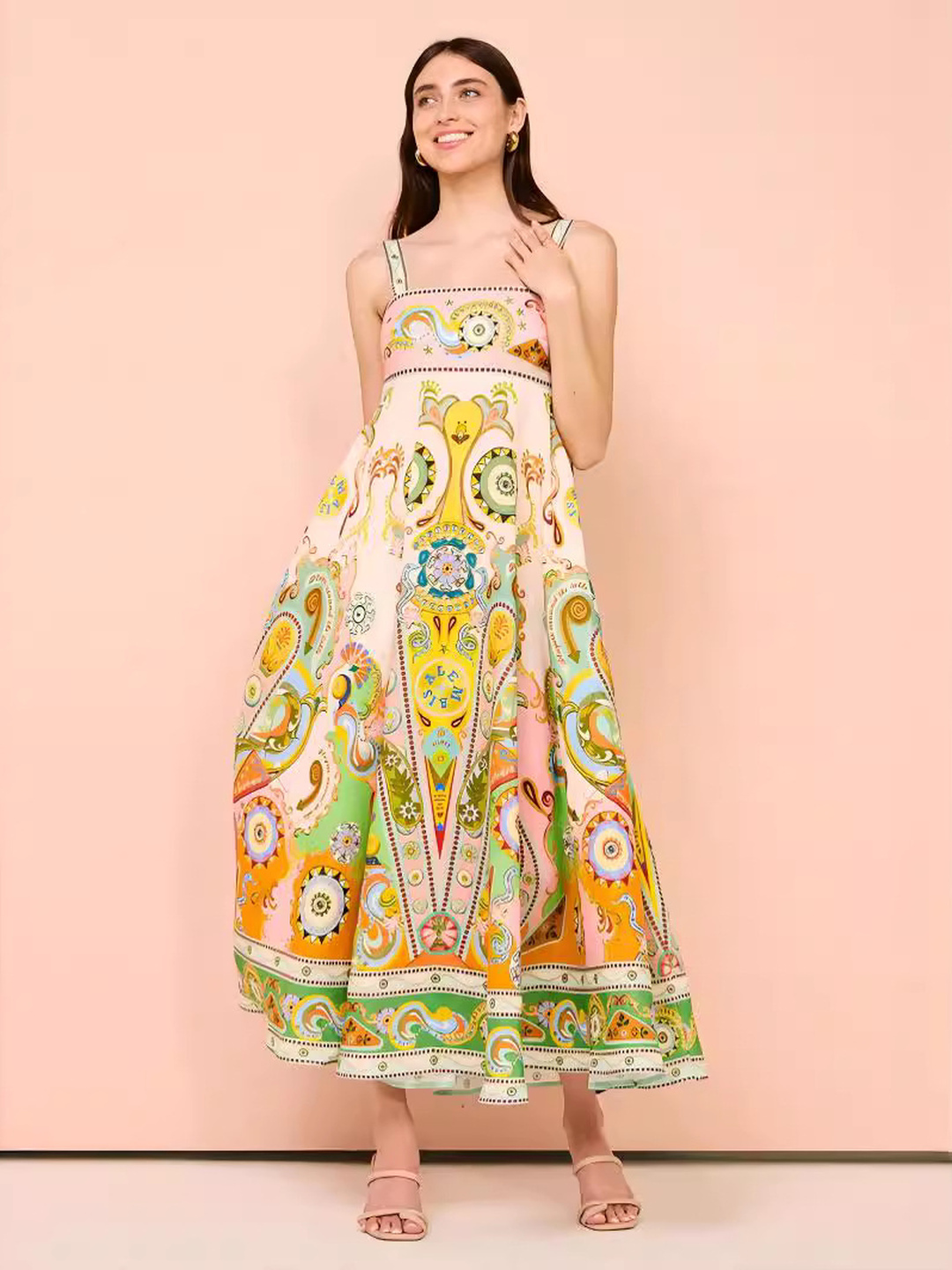 Multi Paisley Strappy A-Line Maxi Dress