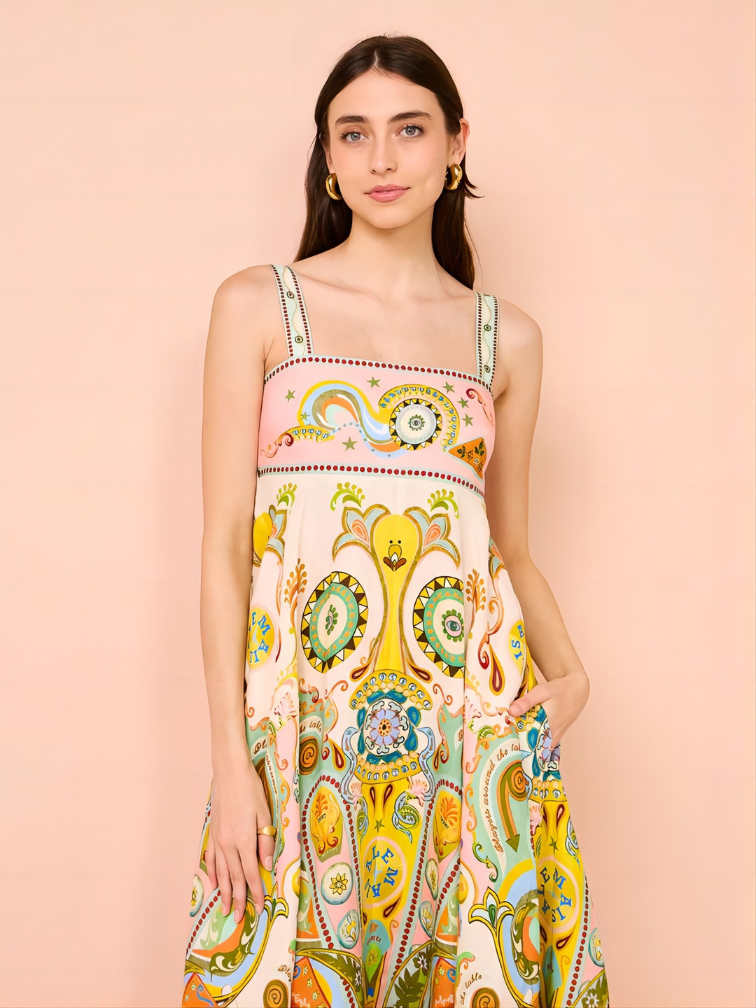 Multi Paisley Strappy A-Line Maxi Dress