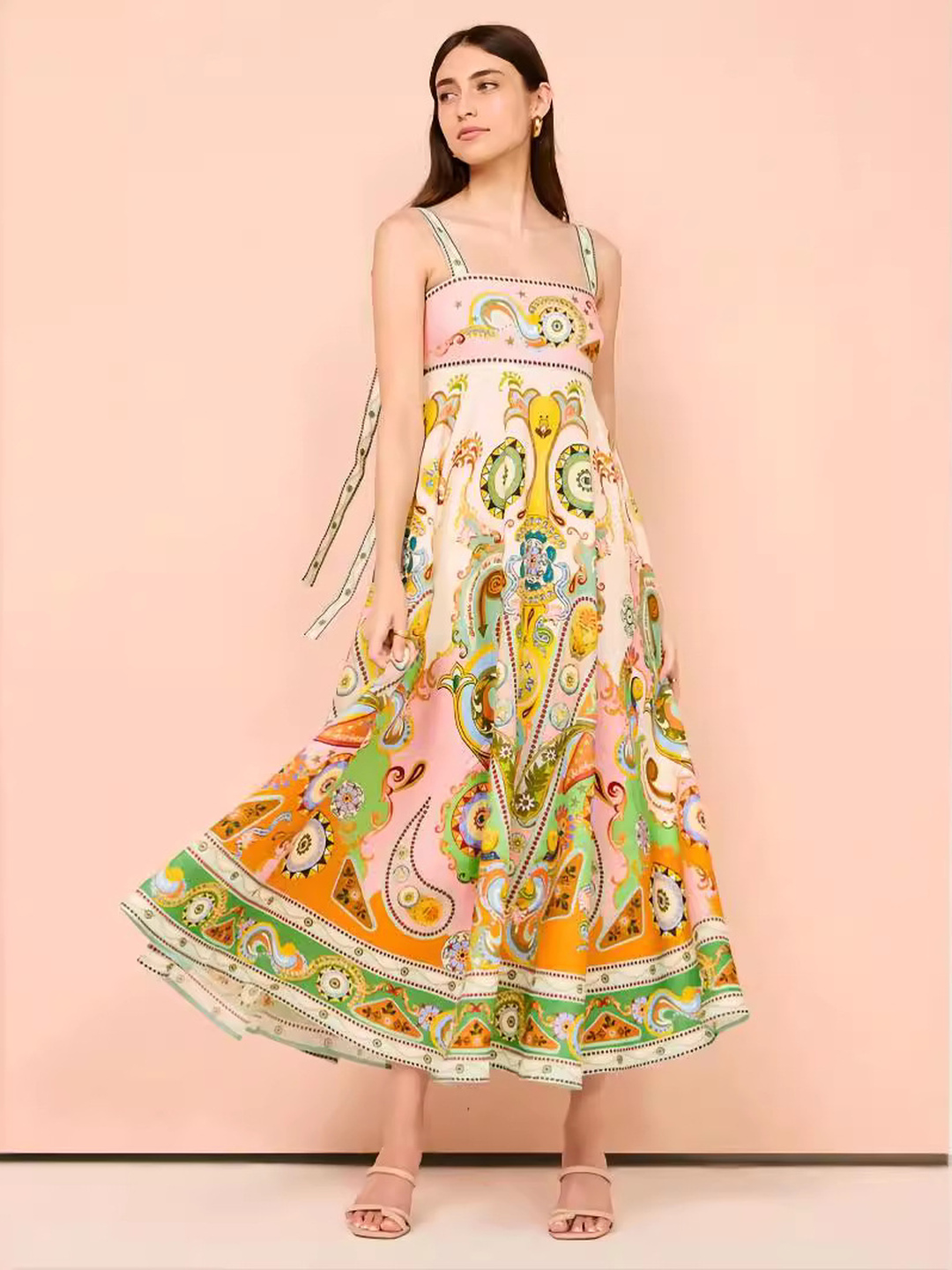 Multi Paisley Strappy A-Line Maxi Dress
