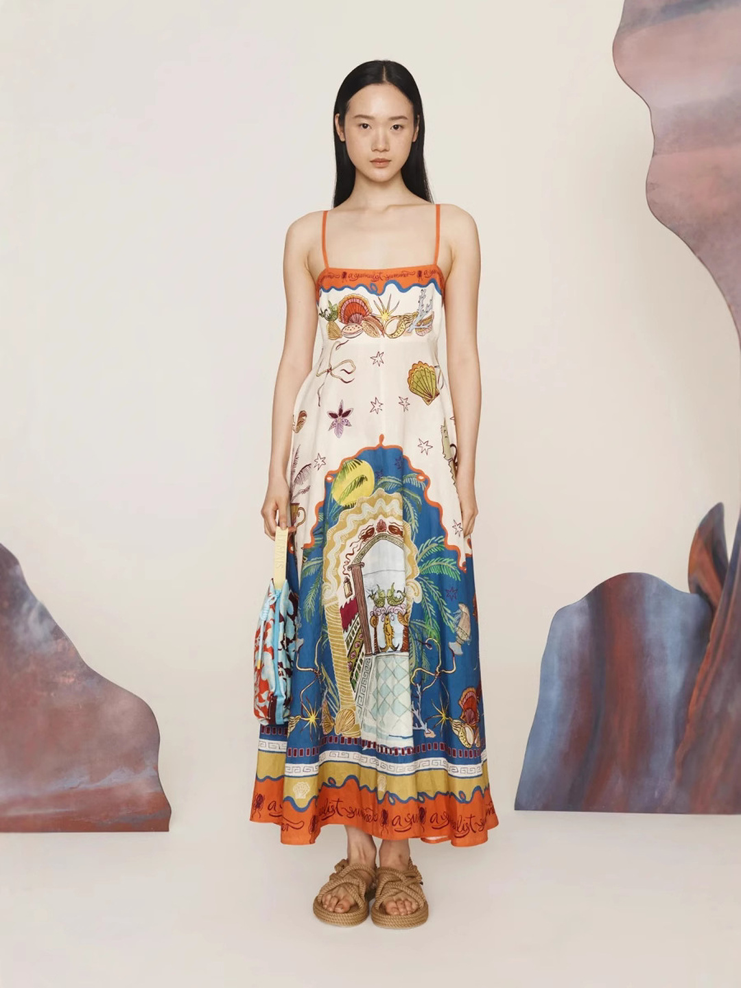 Multi Tropical Print Strappy Maxi Slip Dress