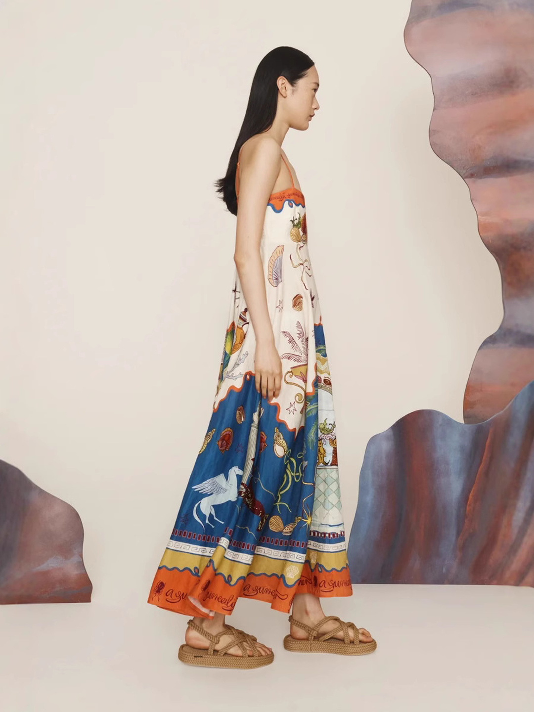 Multi Tropical Print Strappy Maxi Slip Dress