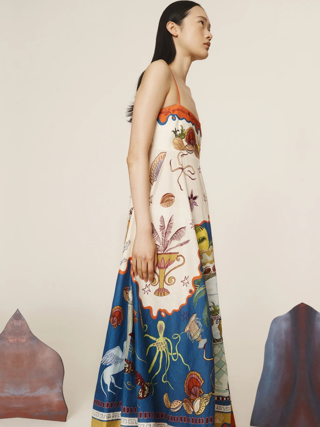 Multi Tropical Print Strappy Maxi Slip Dress