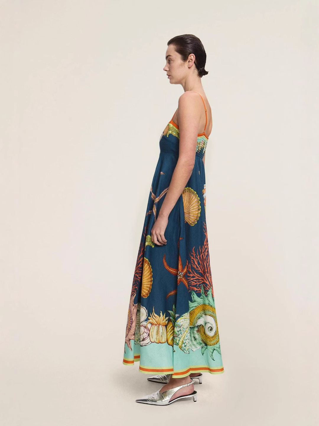 Maxi A-Line Strappy Dress with Graphic Print