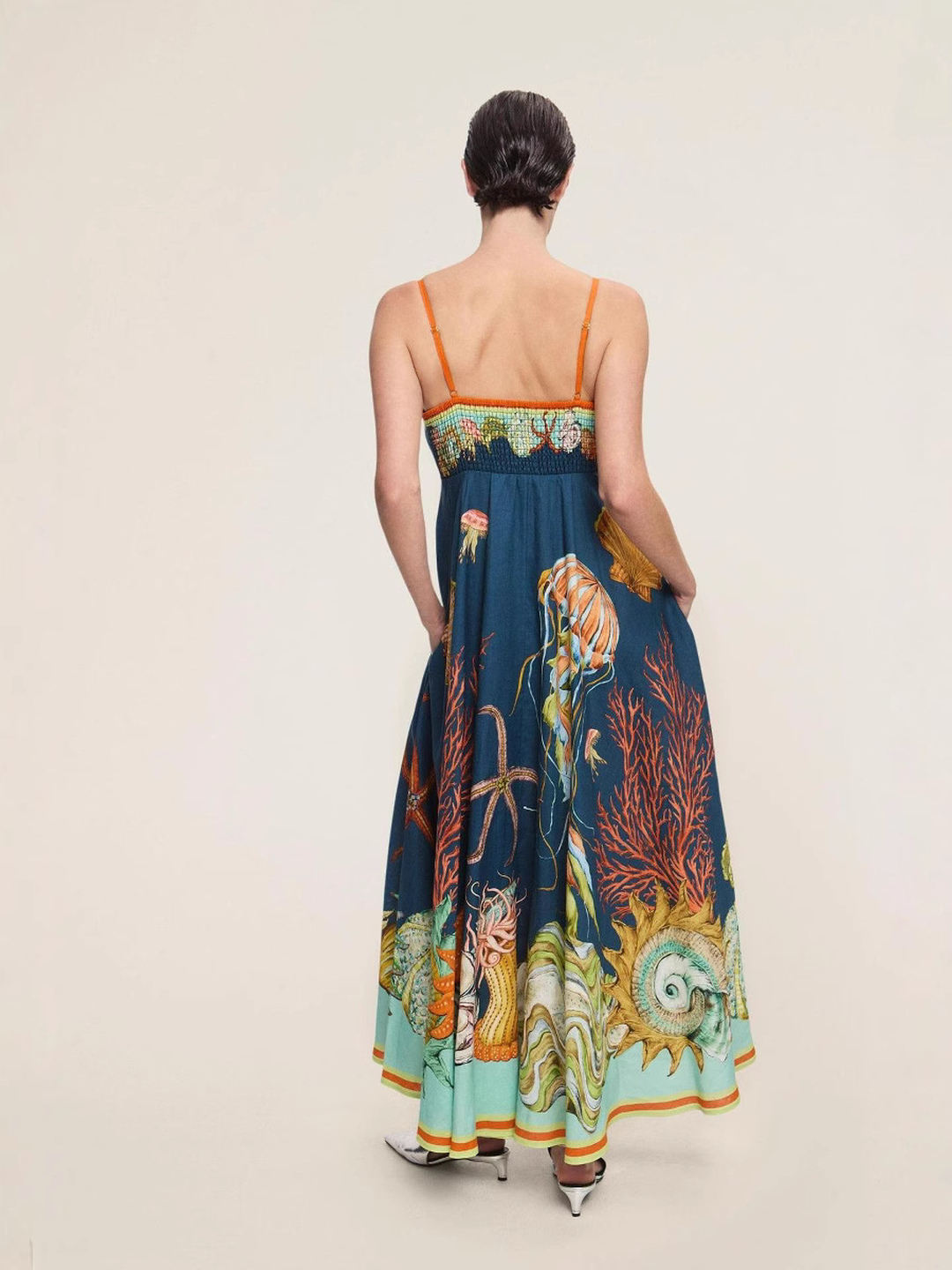 Maxi A-Line Strappy Dress with Graphic Print