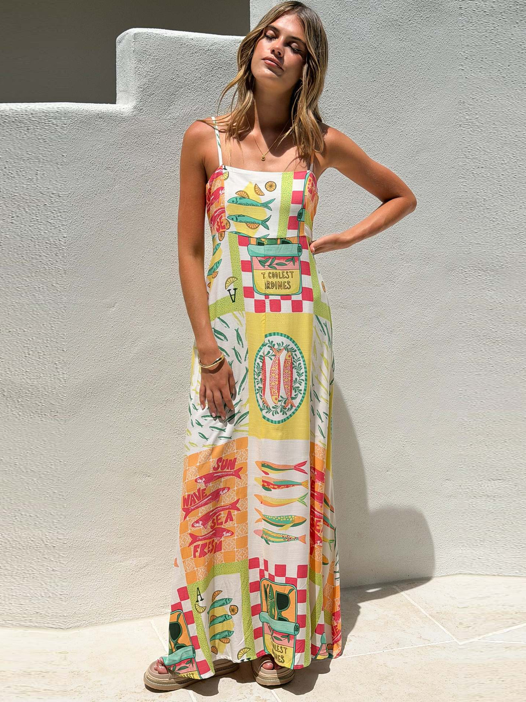 Multi Graphic Print Maxi Dress - Strappy A-Line