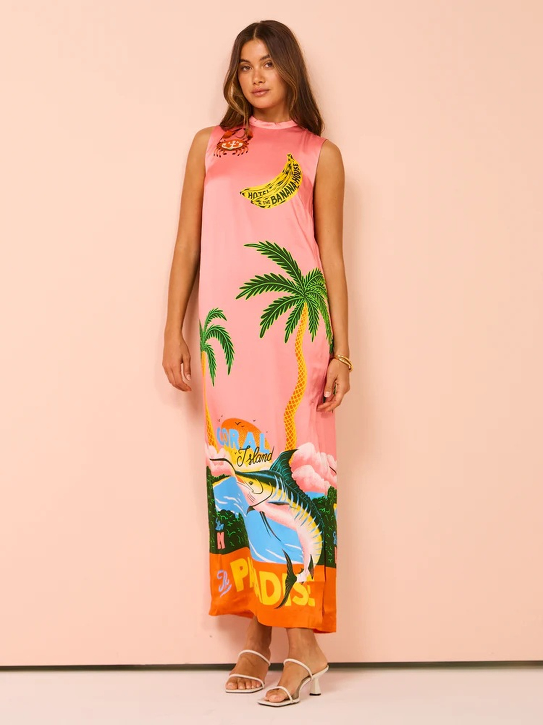 Multi Tropical Print Sleeveless Maxi Shift Dress