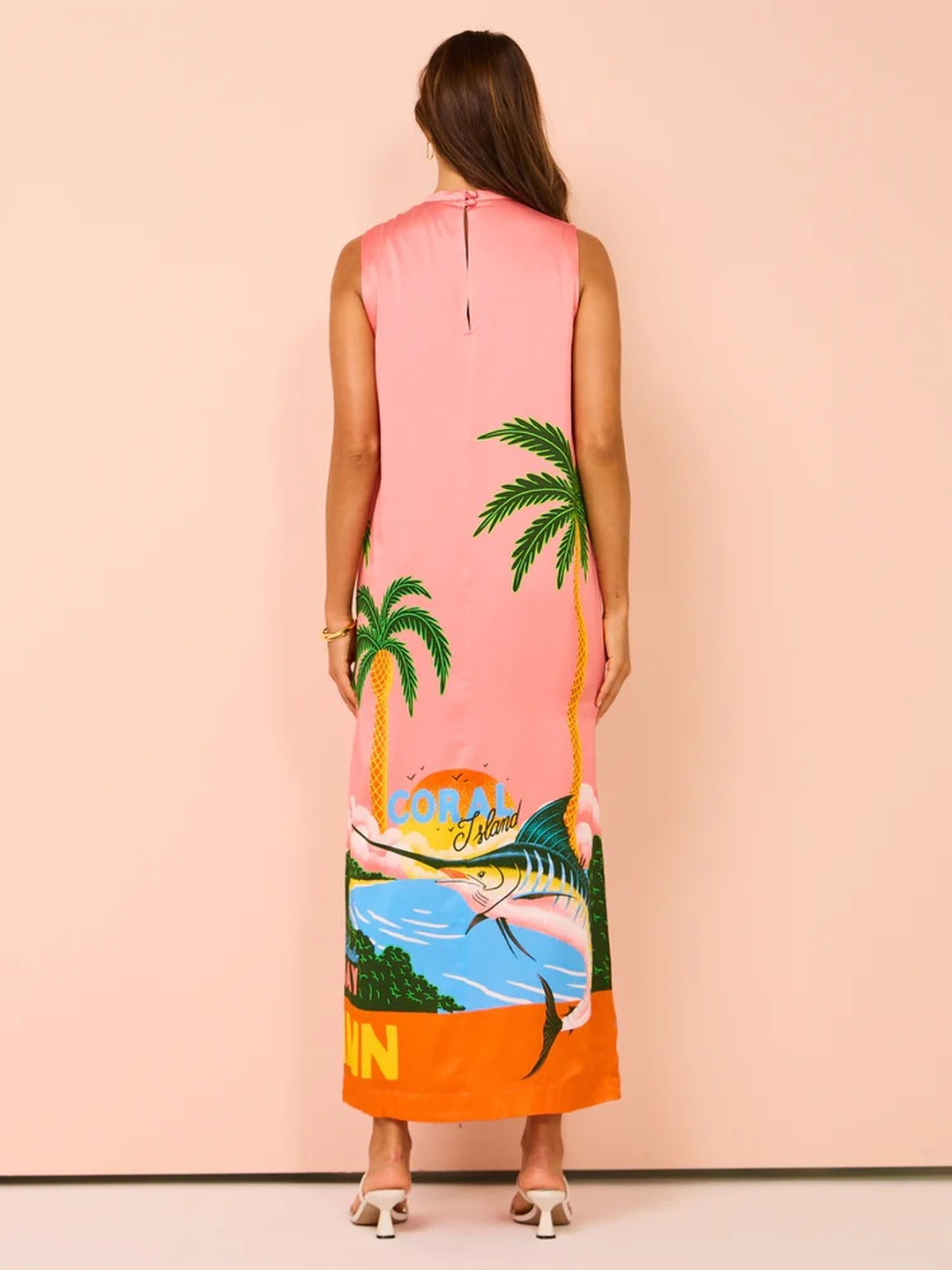 Multi Tropical Print Sleeveless Maxi Shift Dress