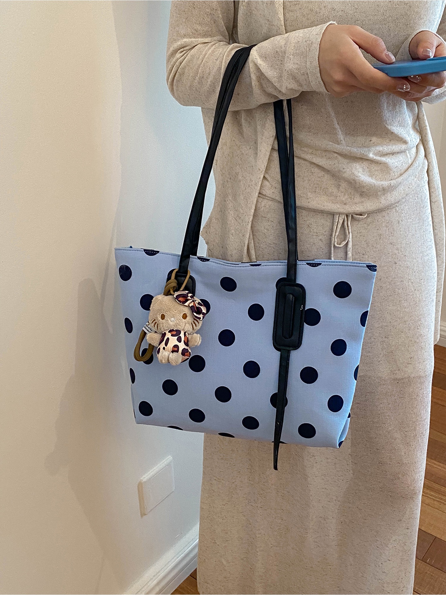 Light Blue Shoulder Bag with Zip Closure