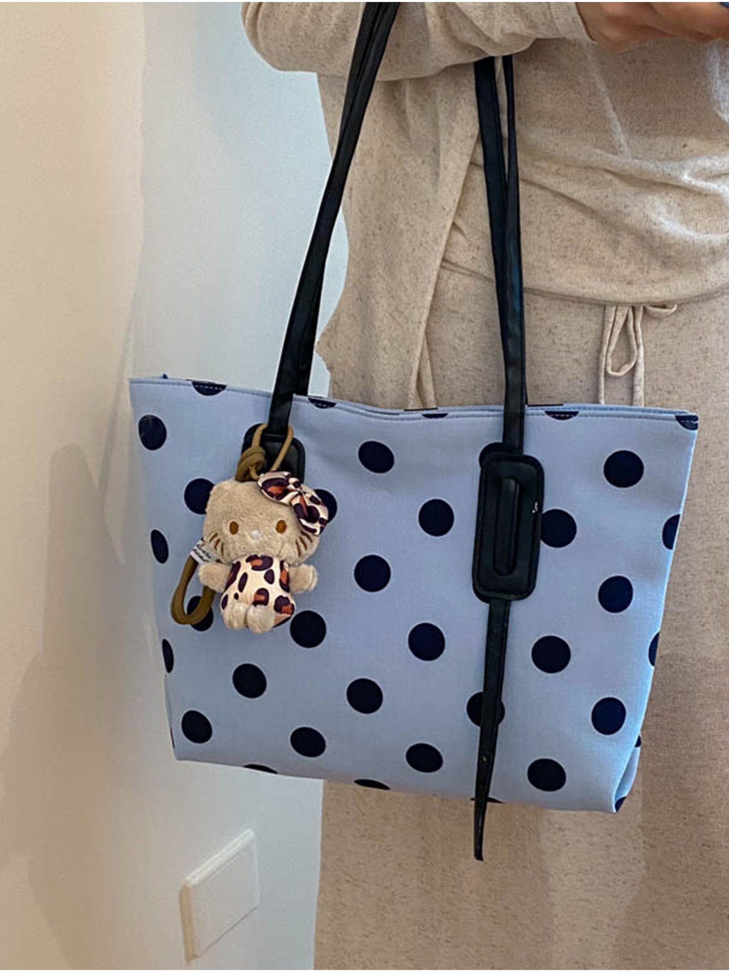 Light Blue Shoulder Bag with Zip Closure