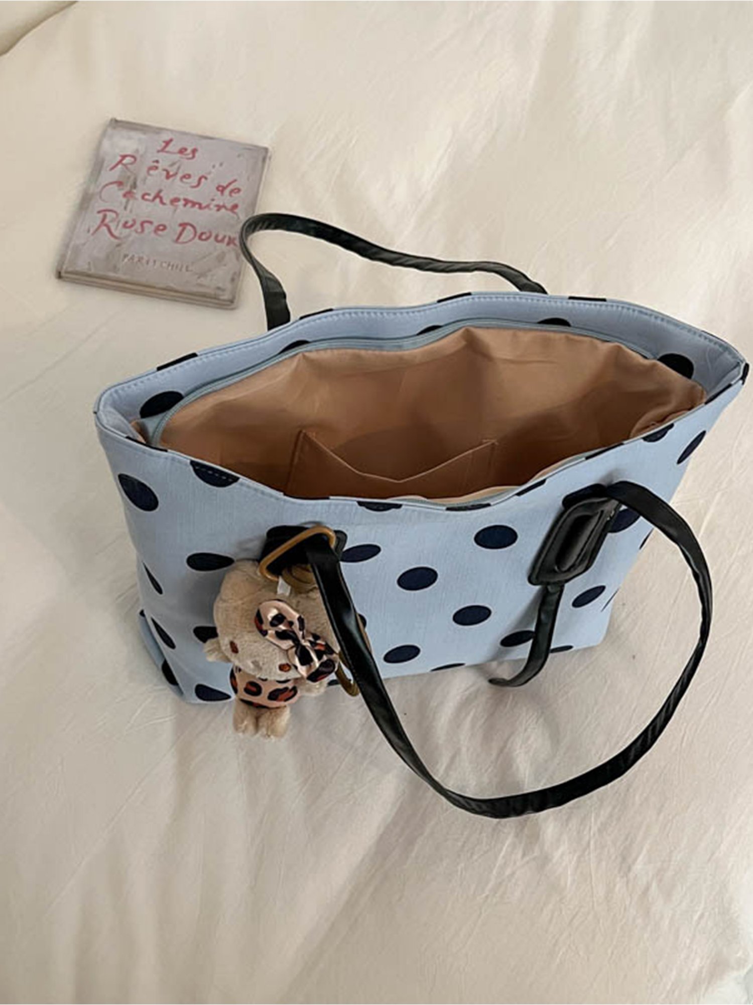 Light Blue Shoulder Bag with Zip Closure