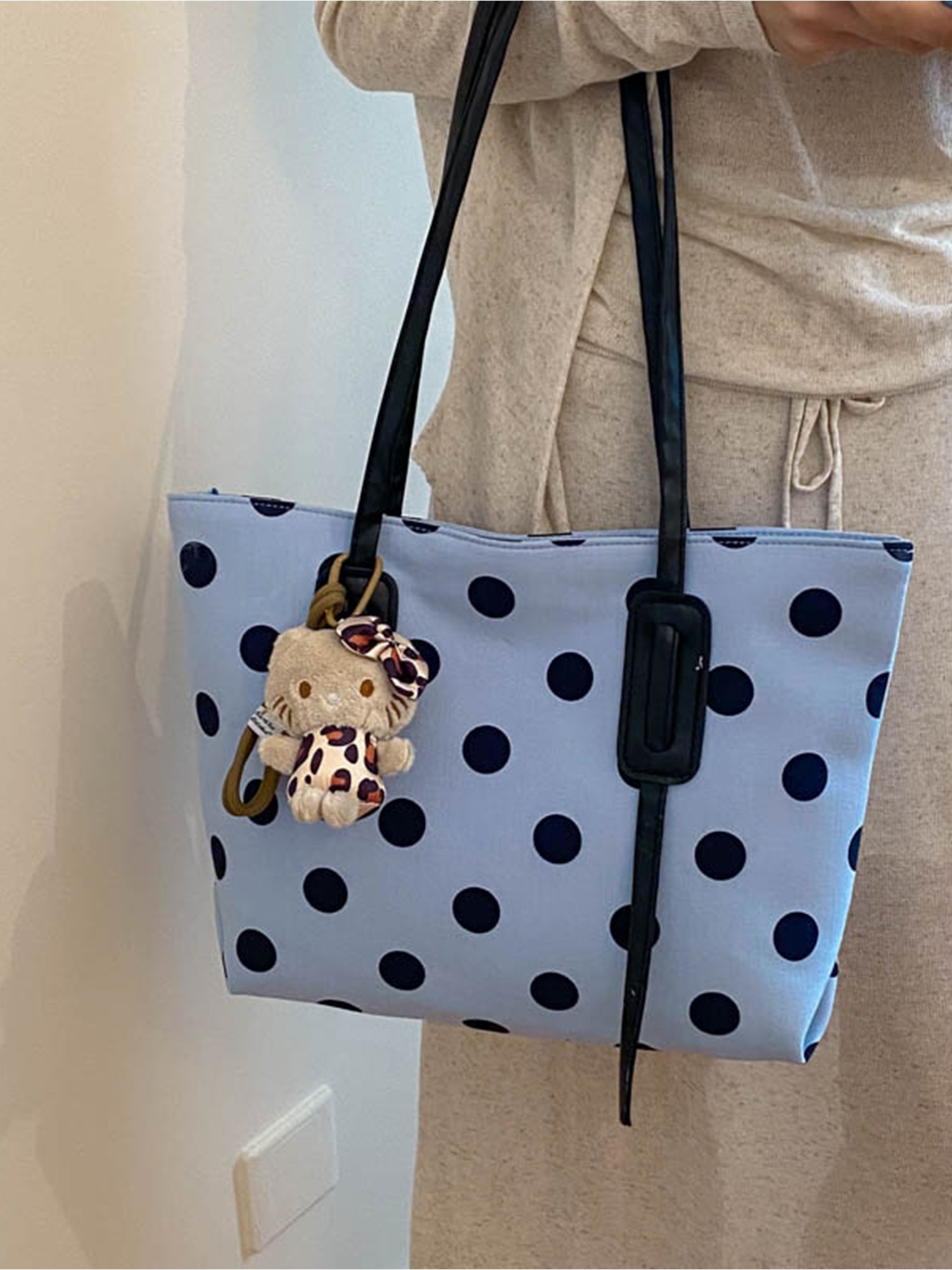 Light Blue Shoulder Bag with Zip Closure