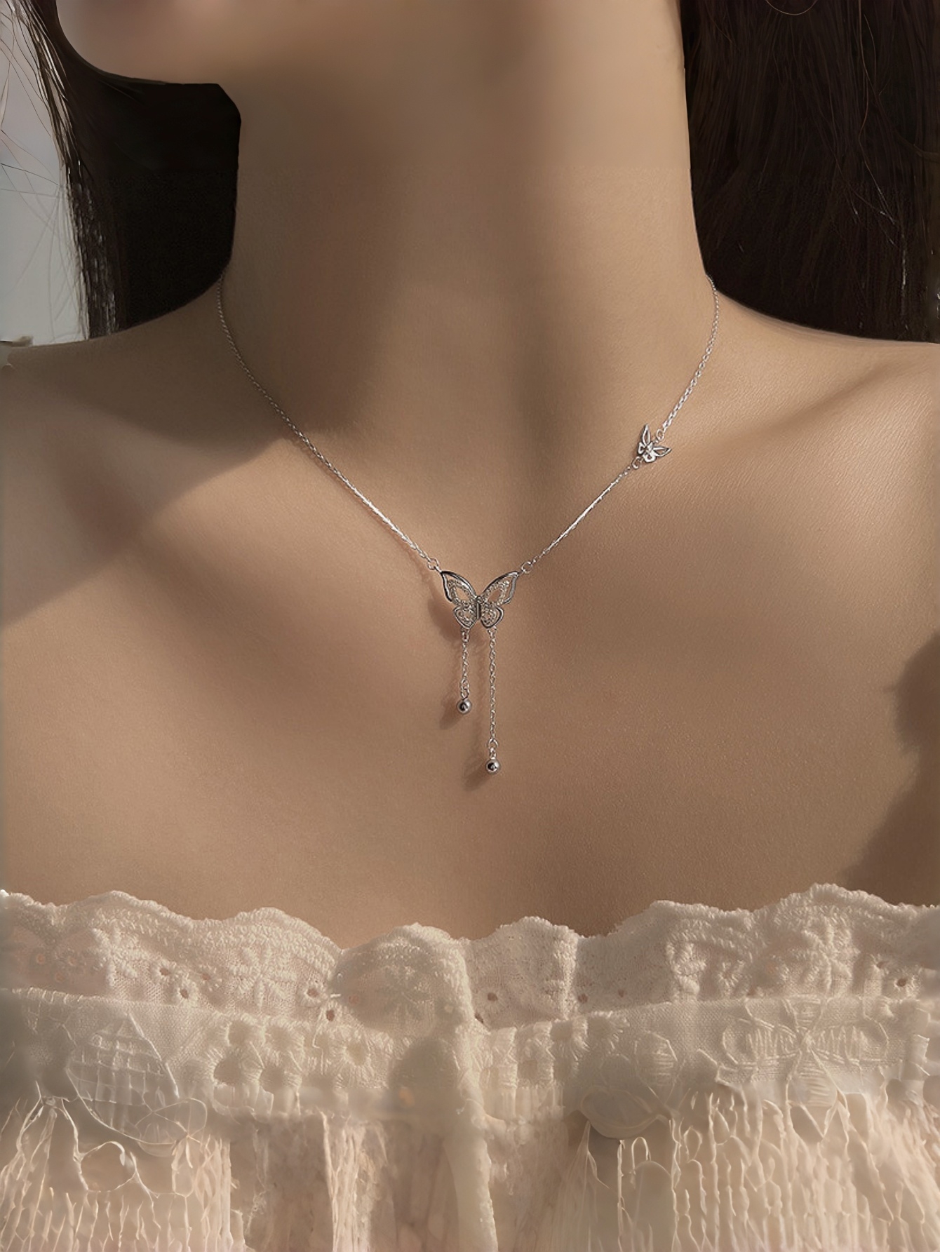 Silver Butterfly Pendant Necklace