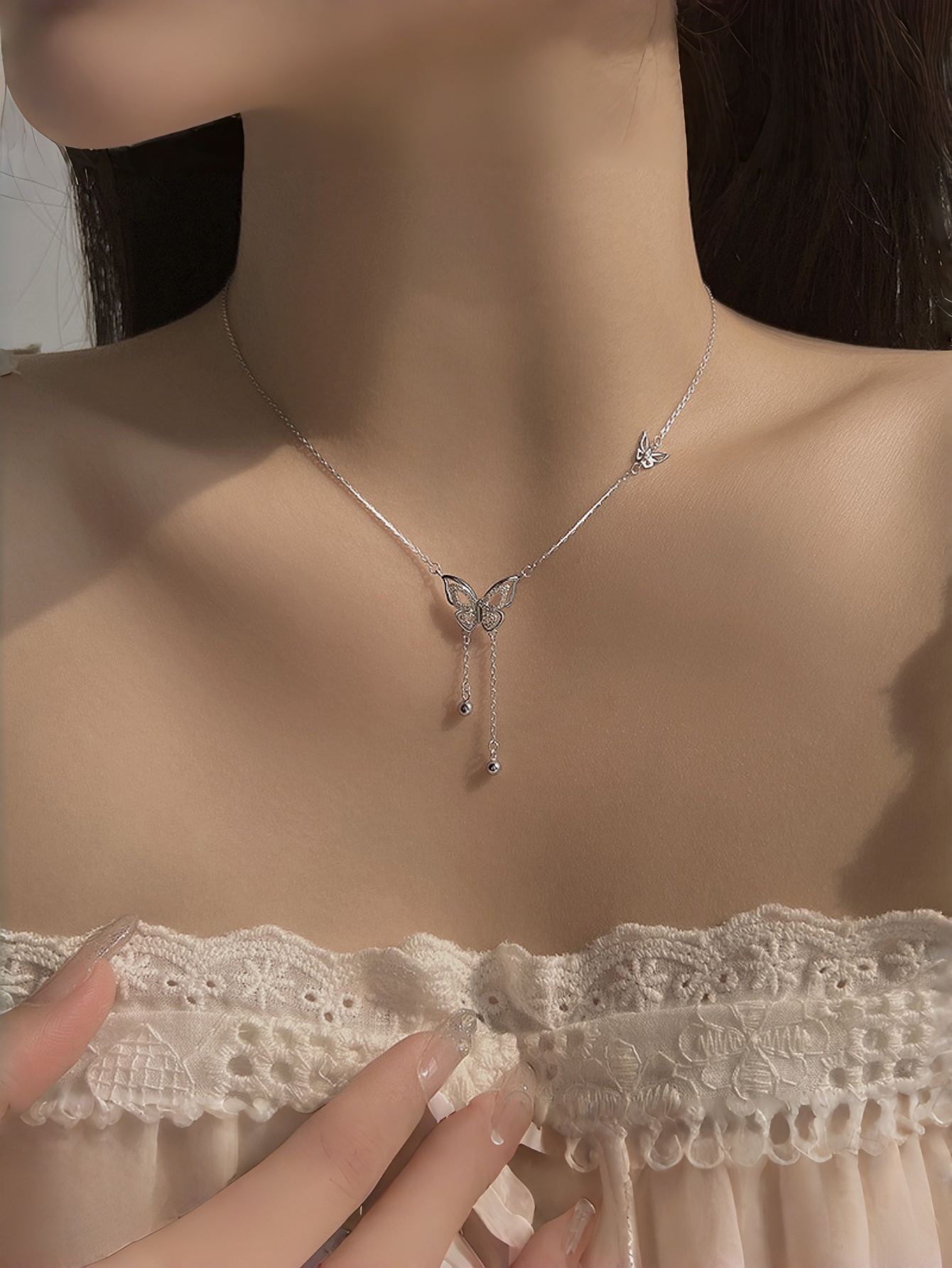 Silver Butterfly Pendant Necklace