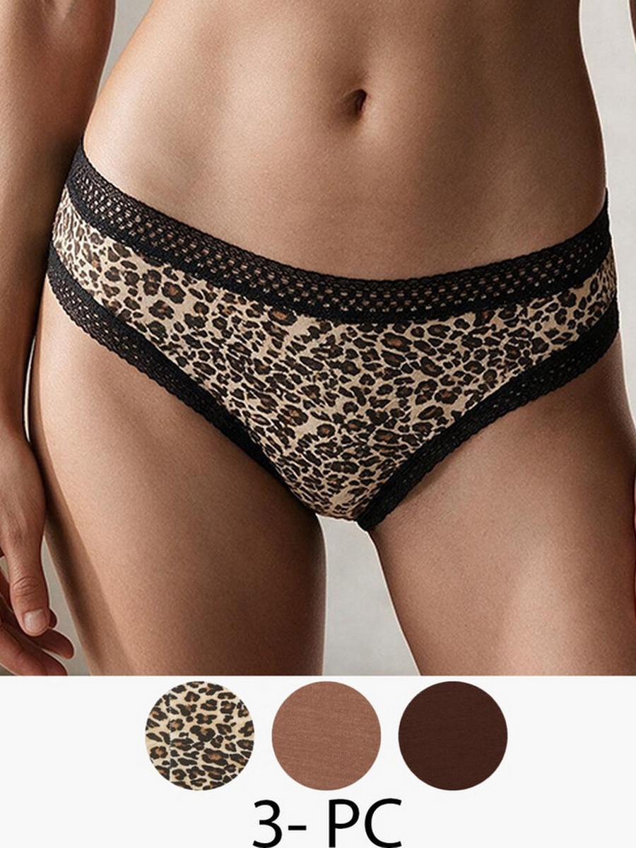 Pack of 3 Bikini Briefs with Lace Trim