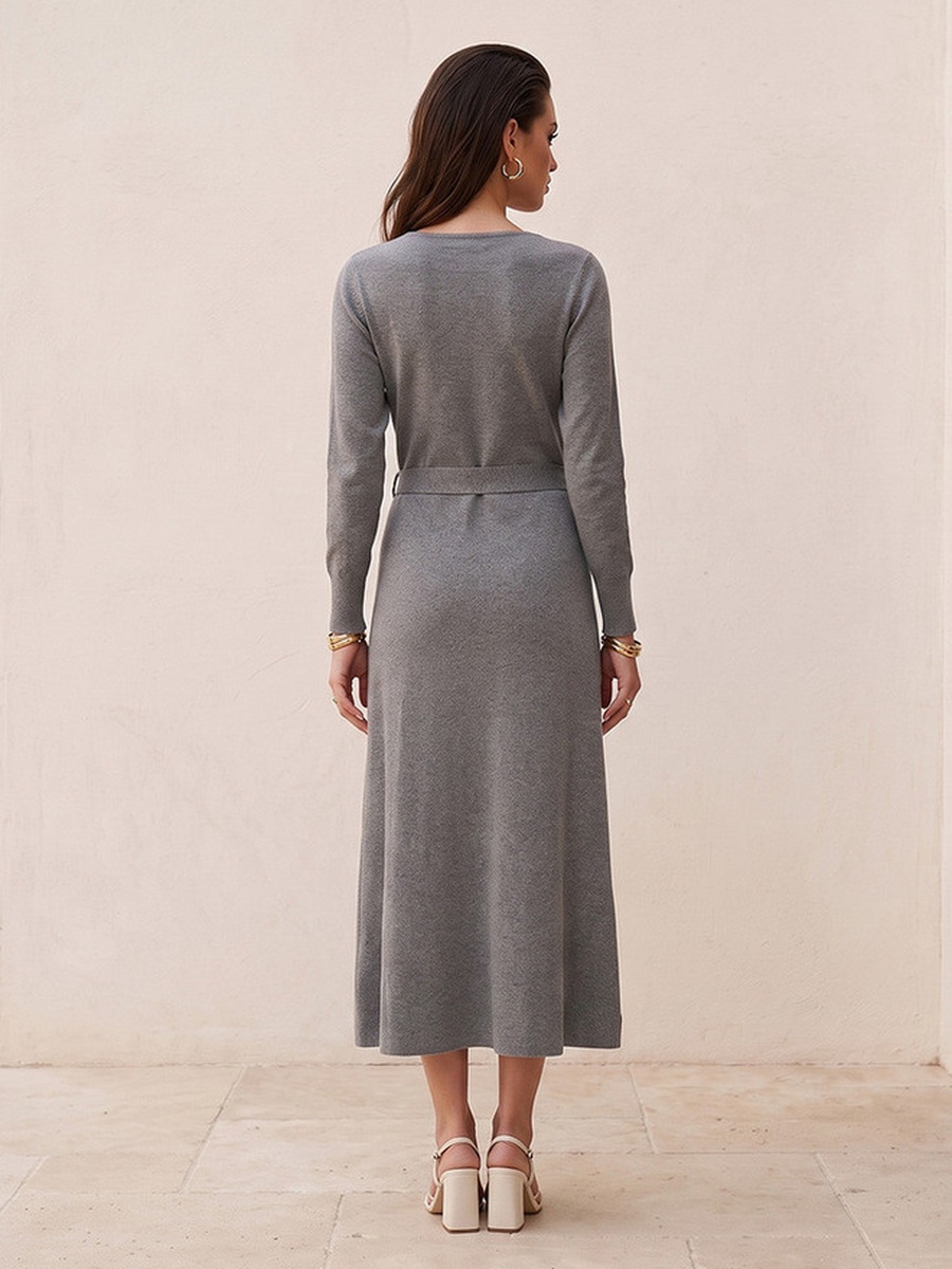 Textured A-line Dress with Tie-Up Belt