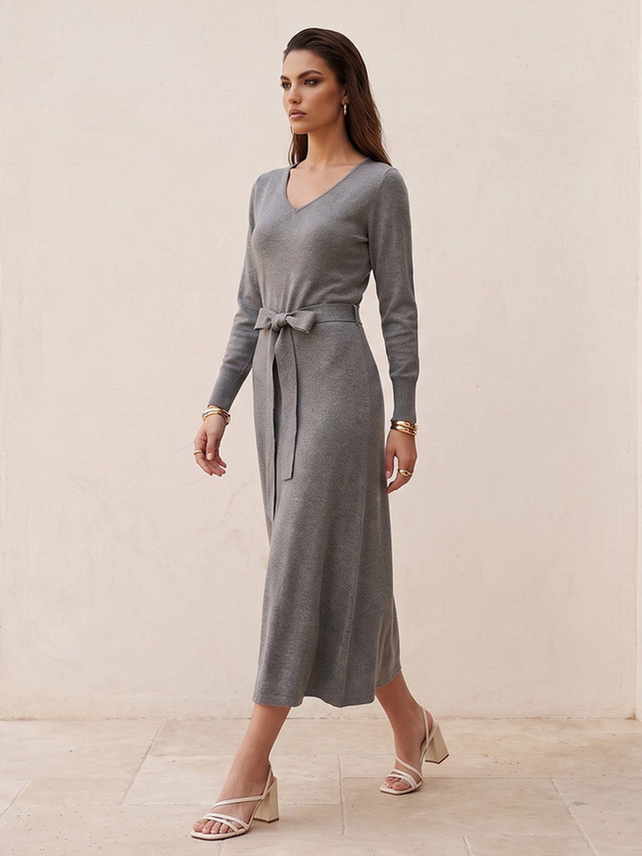 Textured A-line Dress with Tie-Up Belt