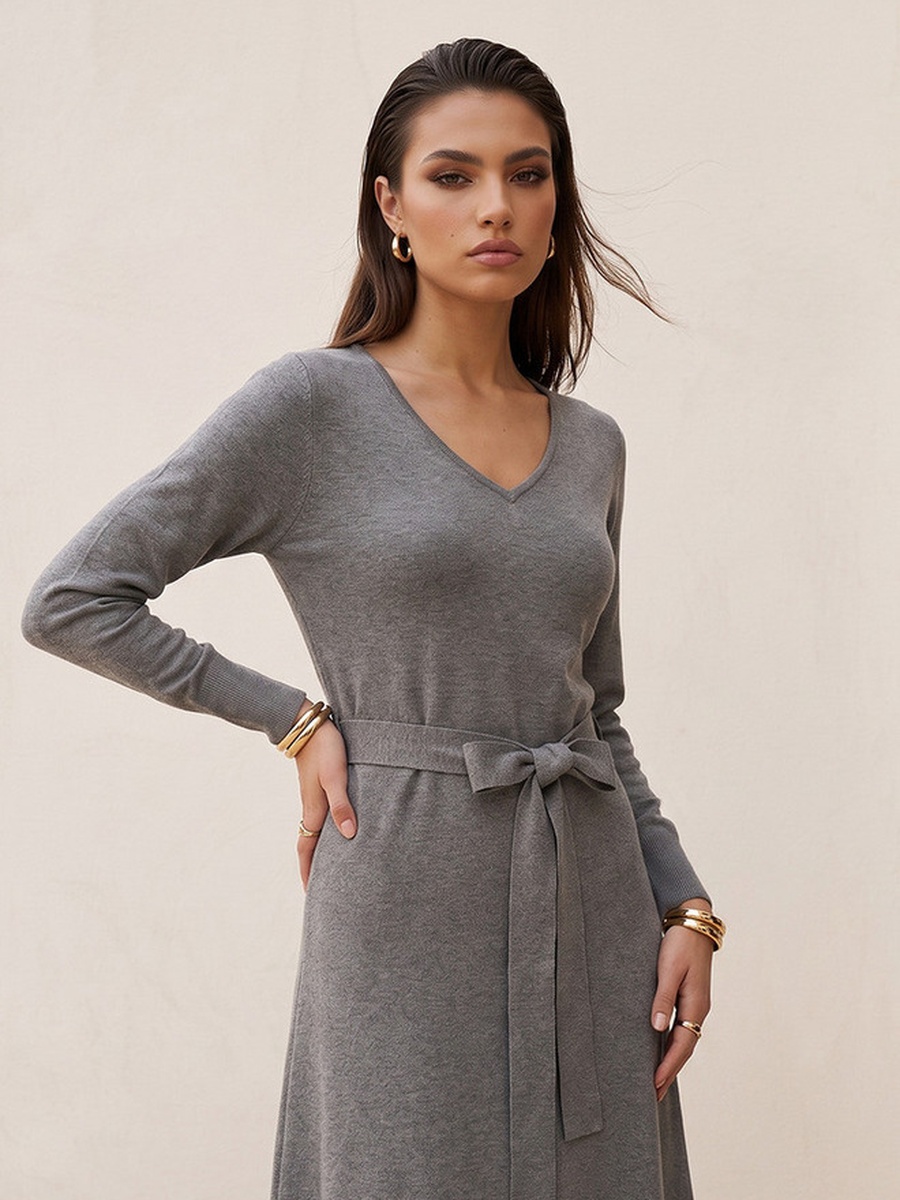 Textured A-line Dress with Tie-Up Belt