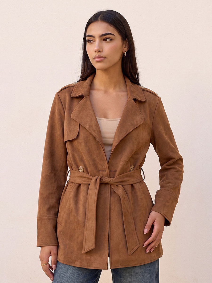 Suede Trench Jacket with Belt