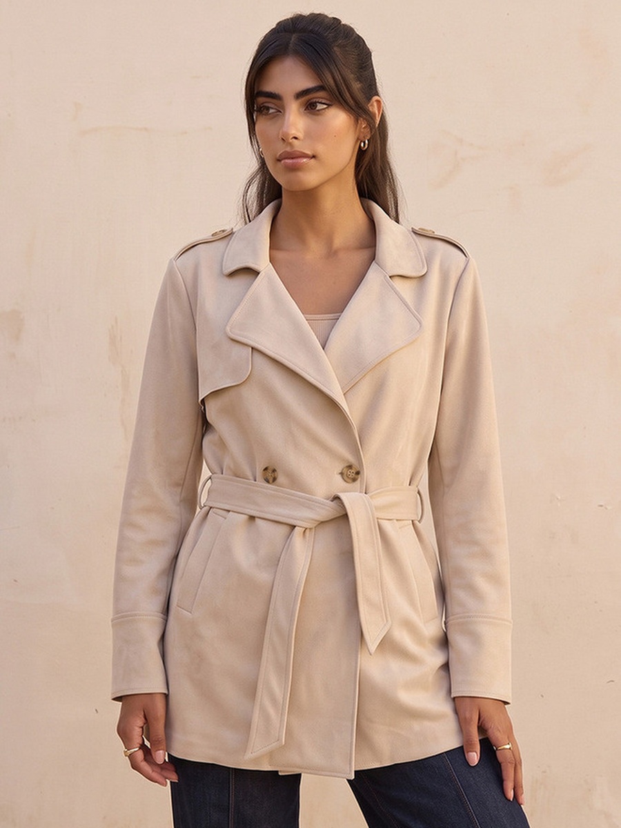 Suede Trench Jacket with Belt
