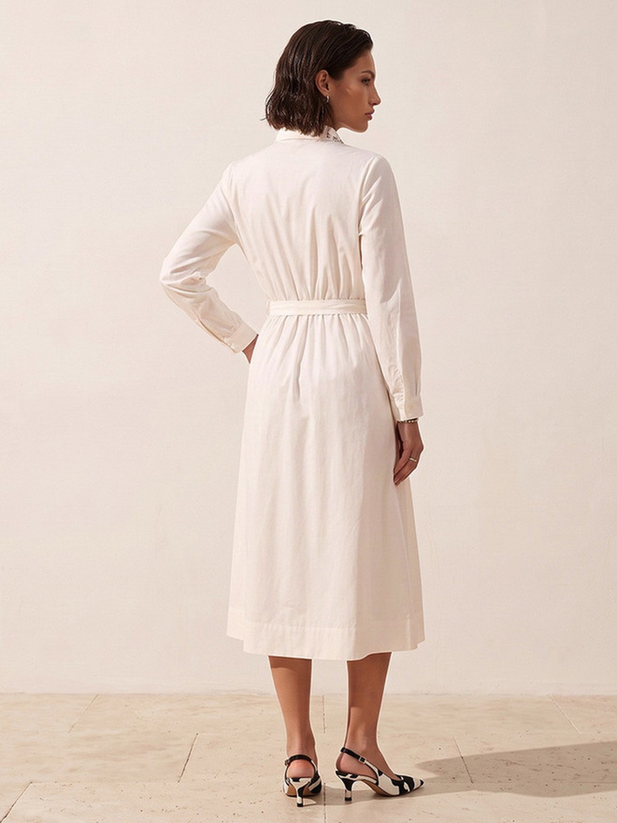 Midi Cotton Shirt Dress with Tie-Up Belt