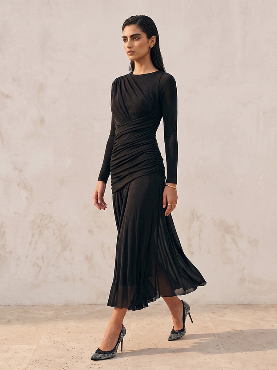 Midi Drape Dress with Ruched Detail