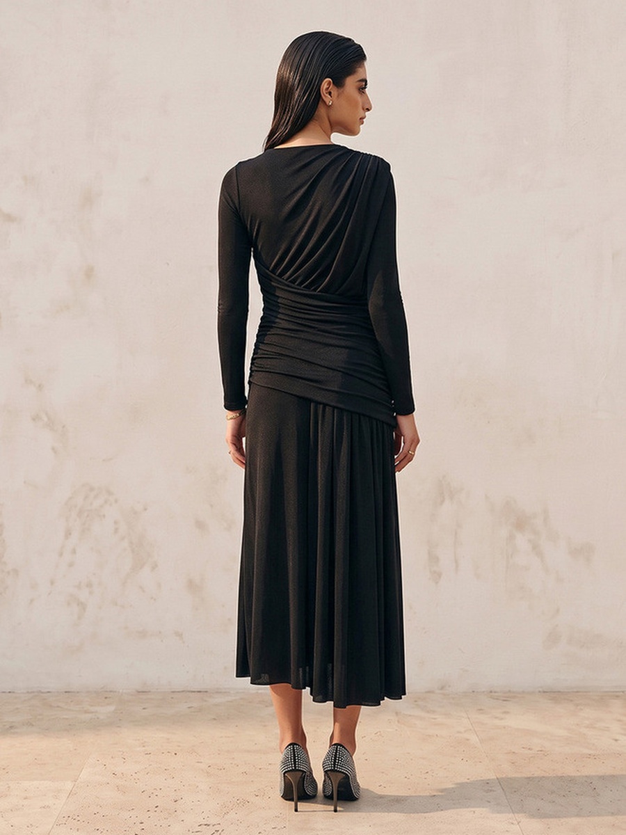 Midi Drape Dress with Ruched Detail