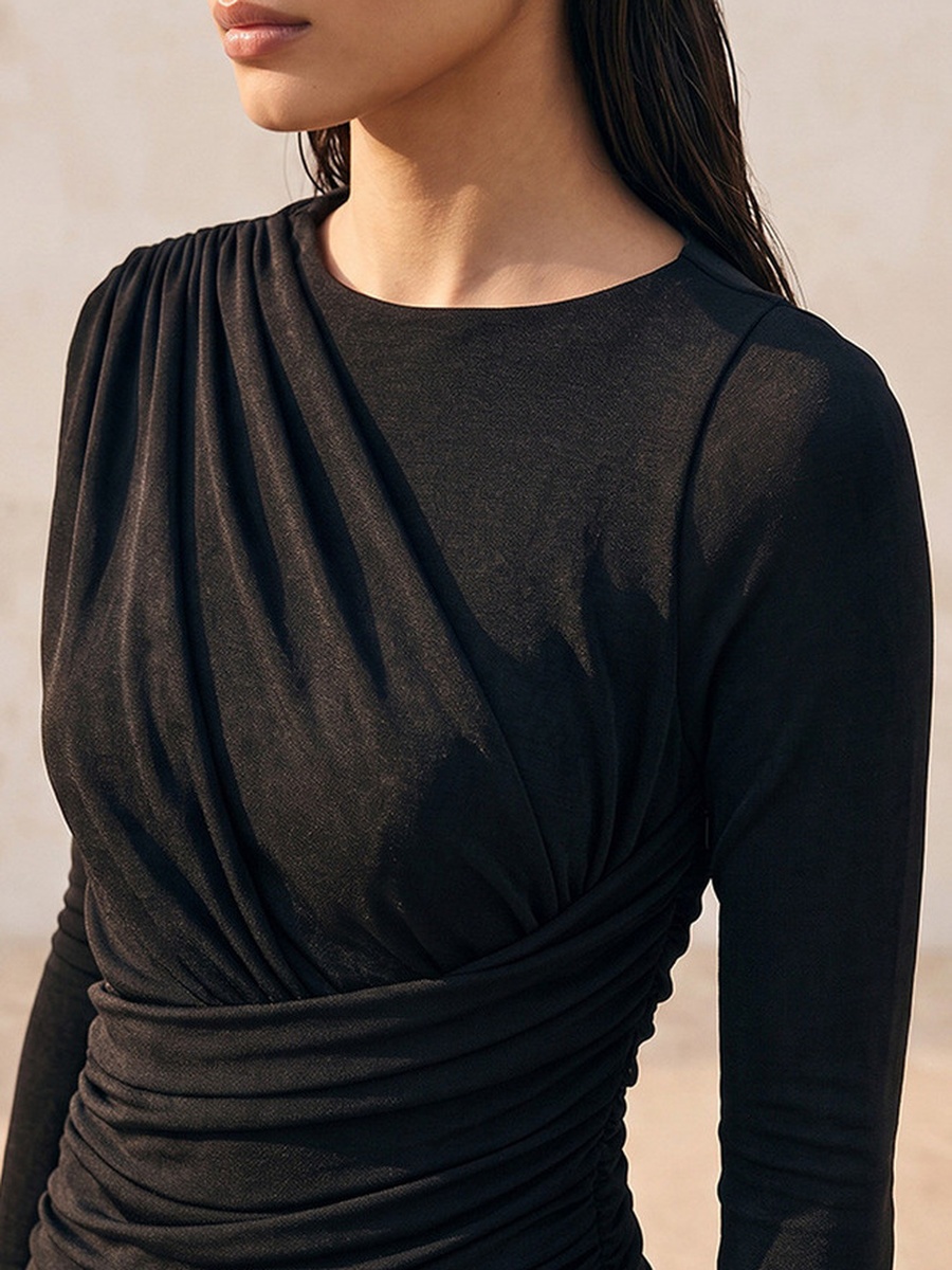Midi Drape Dress with Ruched Detail