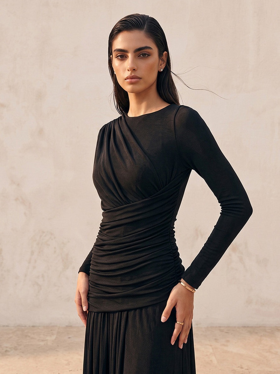 Midi Drape Dress with Ruched Detail
