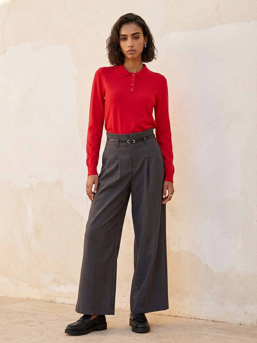 Wide Leg Trousers with Belt