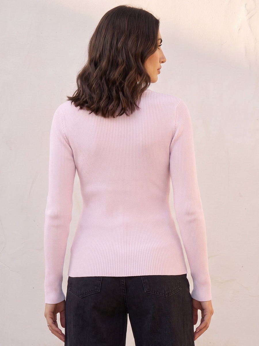 Regular Fit Ribbed Sweater with V-neck