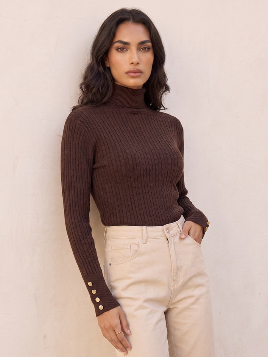 Regular Fit Cable Knit Sweater with Turtleneck