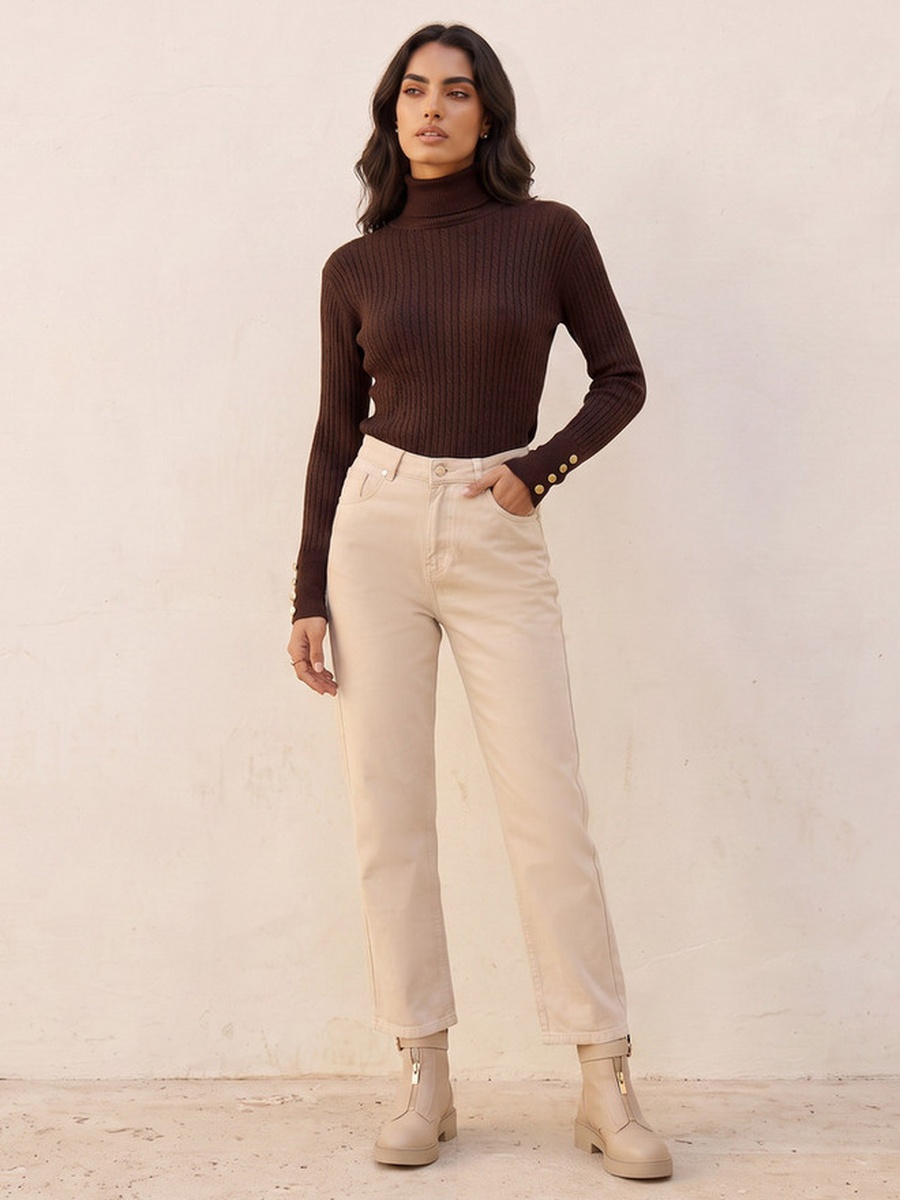 Regular Fit Cable Knit Sweater with Turtleneck