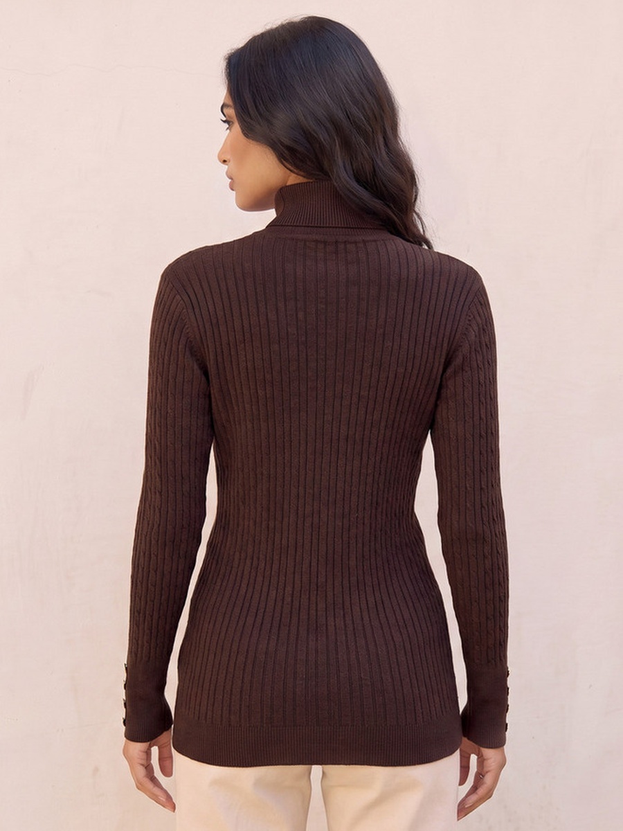 Regular Fit Cable Knit Sweater with Turtleneck