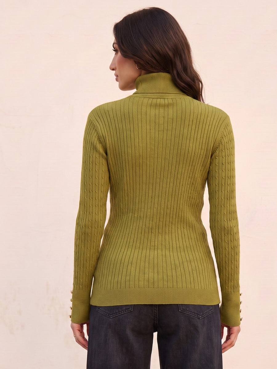 Regular Fit Cable Knit Sweater with Turtleneck