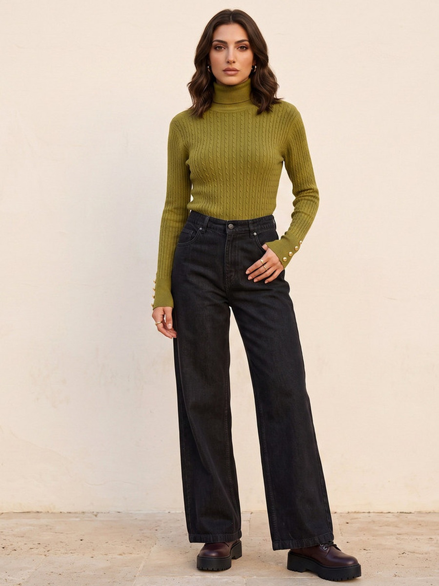 Regular Fit Cable Knit Sweater with Turtleneck