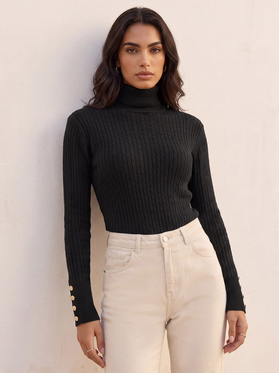 Regular Fit Cable Knit Sweater with Turtleneck