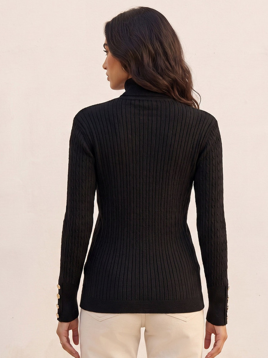 Regular Fit Cable Knit Sweater with Turtleneck