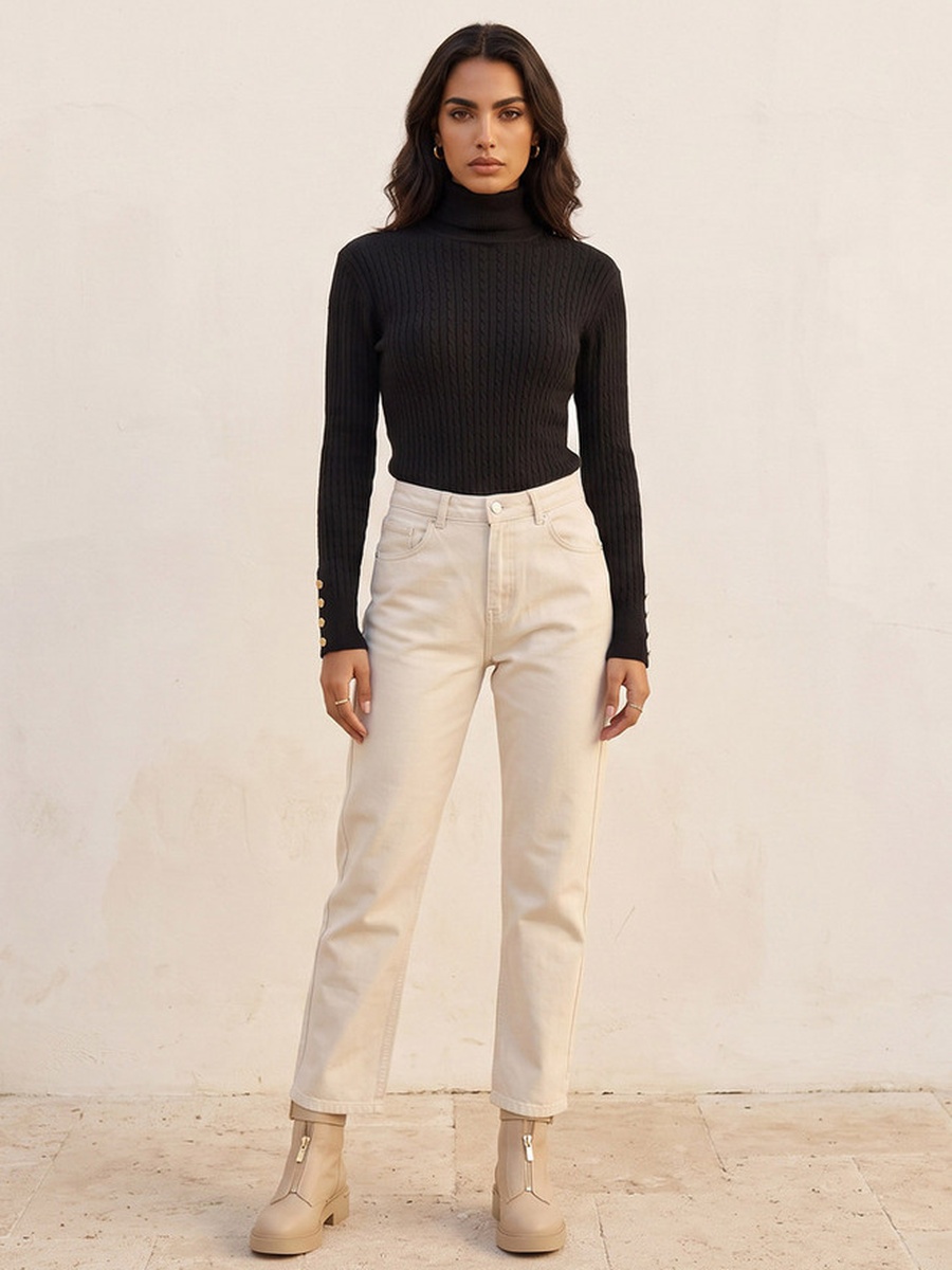 Regular Fit Cable Knit Sweater with Turtleneck
