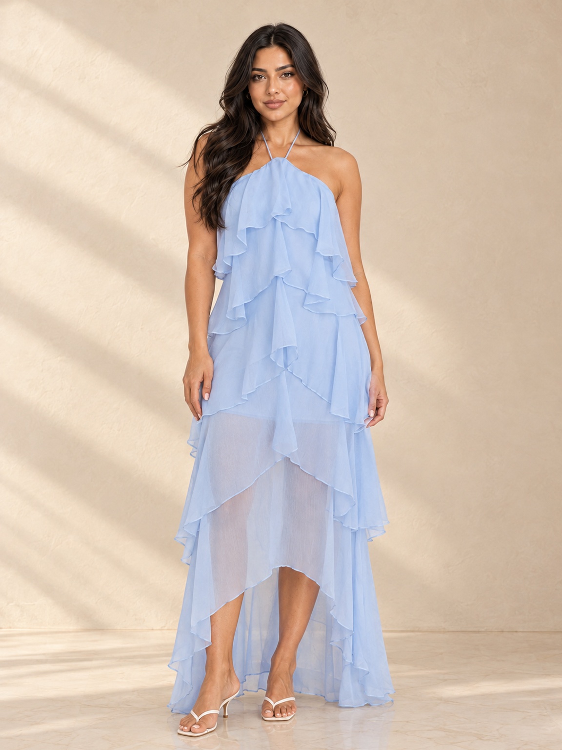 Light Blue Tiered Ruffle Maxi Dress