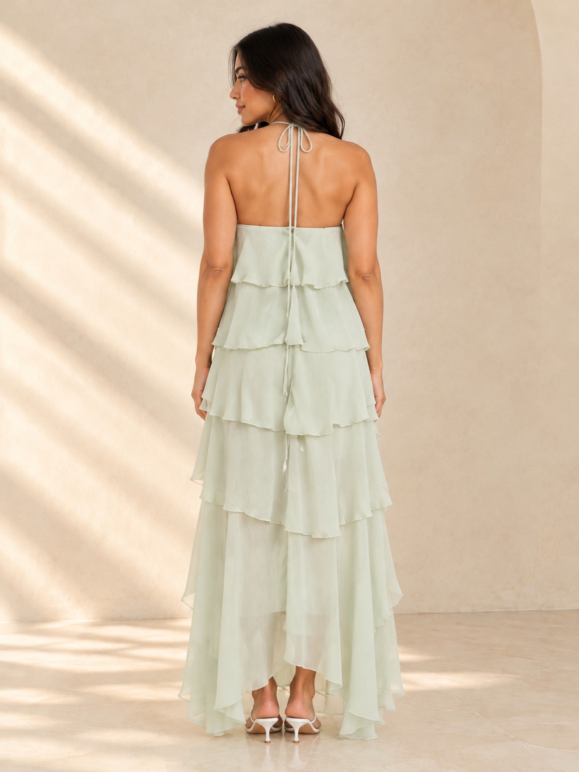Sage Green Tiered Maxi Party Dress