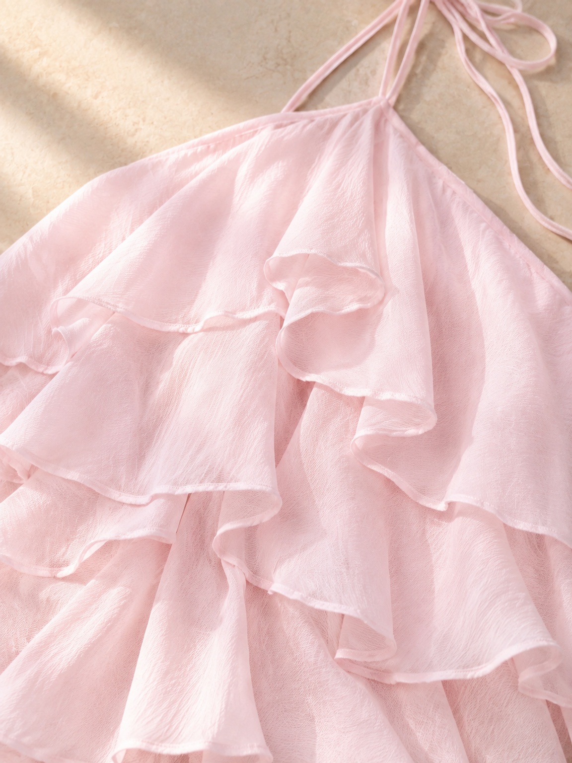 Pink Tiered Halter Neck Maxi Party Dress